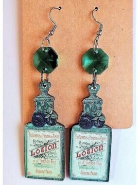 Turquoise Vintage Bottle Wood Earrings Handmade